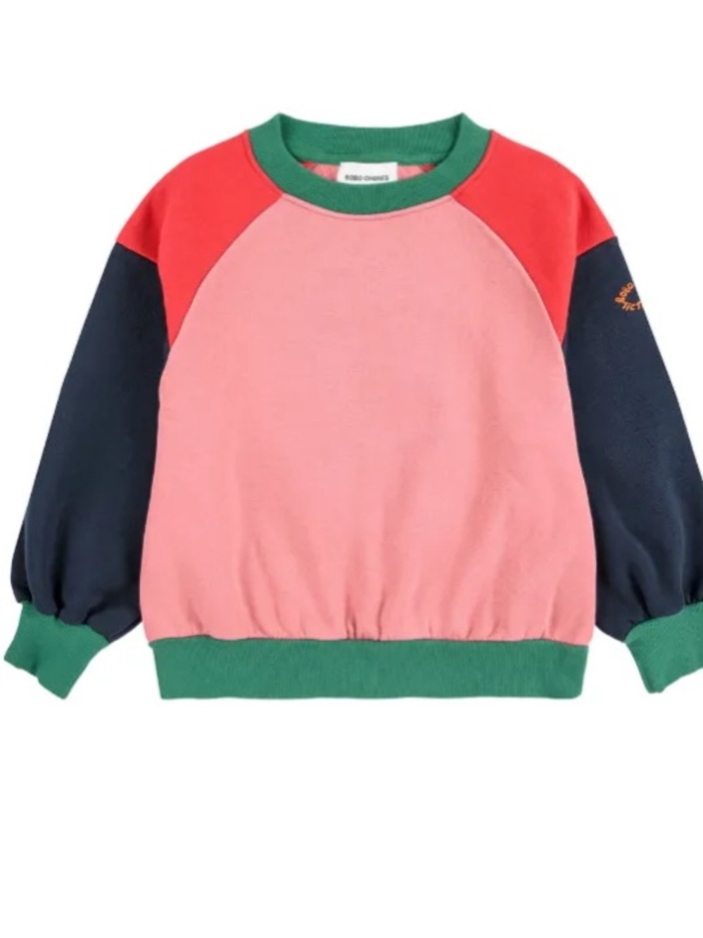Bobo Choses Pink, Navy & Red Colorblock Sweatshirt with Green Trim